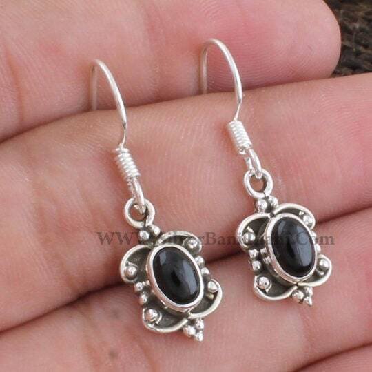 Black Onyx Boho Silver Earrings | 925 Sterling Solid Silver Ring | Oval Gemstone Ring | Handmade Ring | Valentine's Day Gift Jewelry