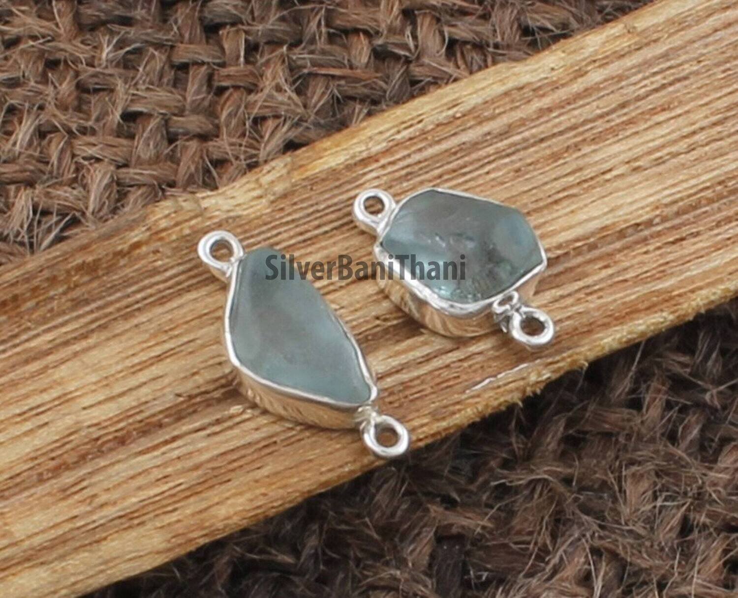 Raw Natural Aquamarine Earrings Connector | 925 Sterling Silver Connector | Double Loop Connector | Gemstone Finding | Jewelry Making Supply