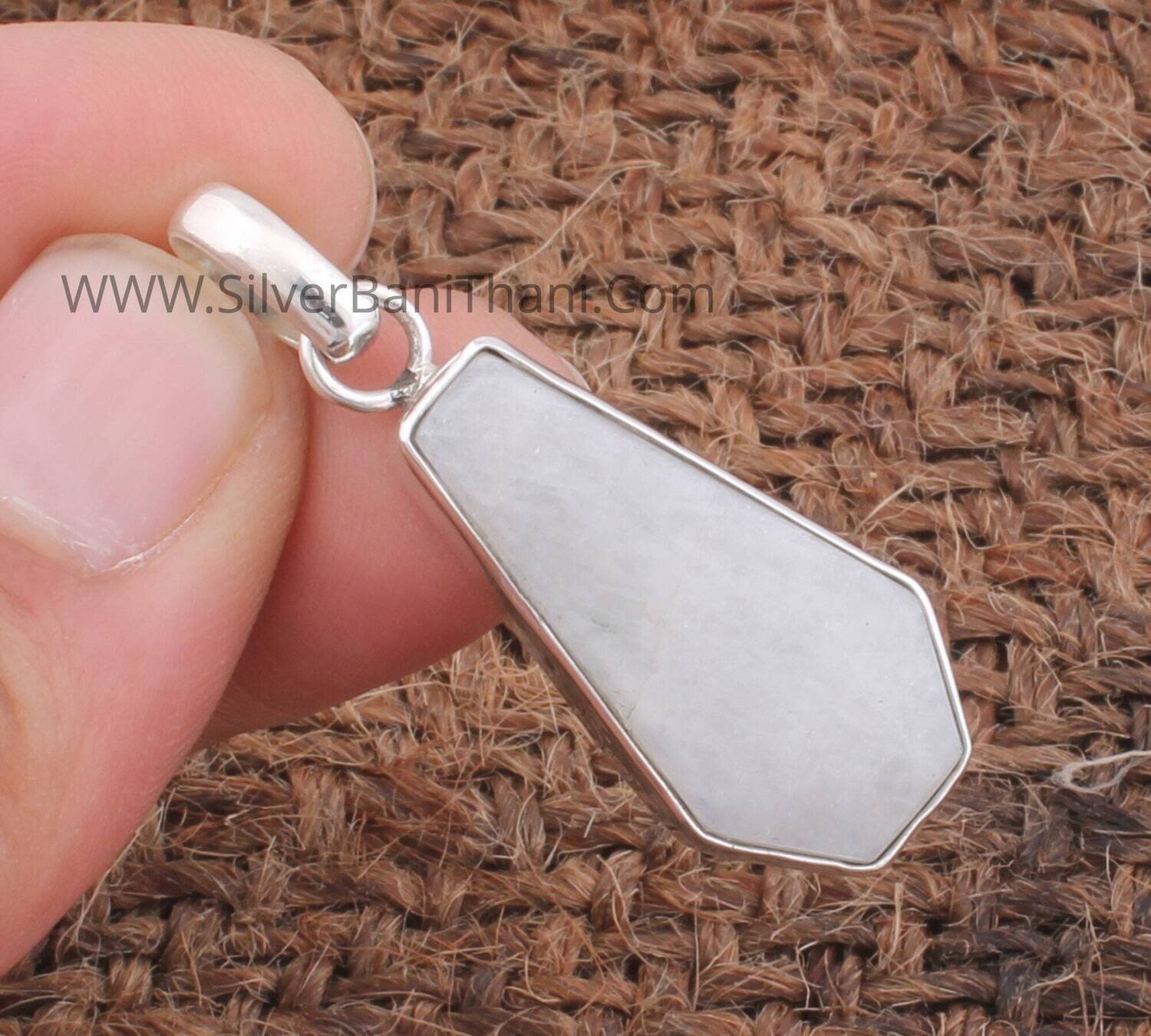 Rainbow Moonstone Necklace | 925 Sterling Silver Necklace | Coffin Shape Gemstone Pendant Necklace | Christmas Gift Idea | Wedding Jewelry