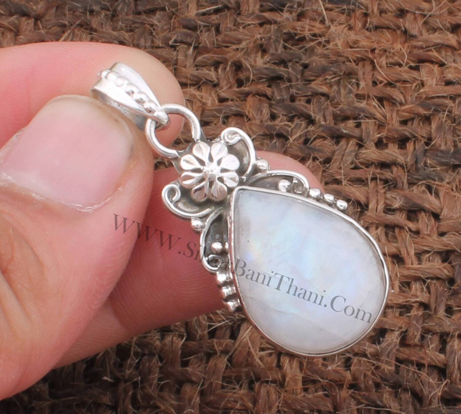 Rainbow Moonstone Necklace - 925 Sterling Silver Pendant - Designer Antiqued Silver Flower Pendant Necklace - Wedding Jewelry For Women Gift