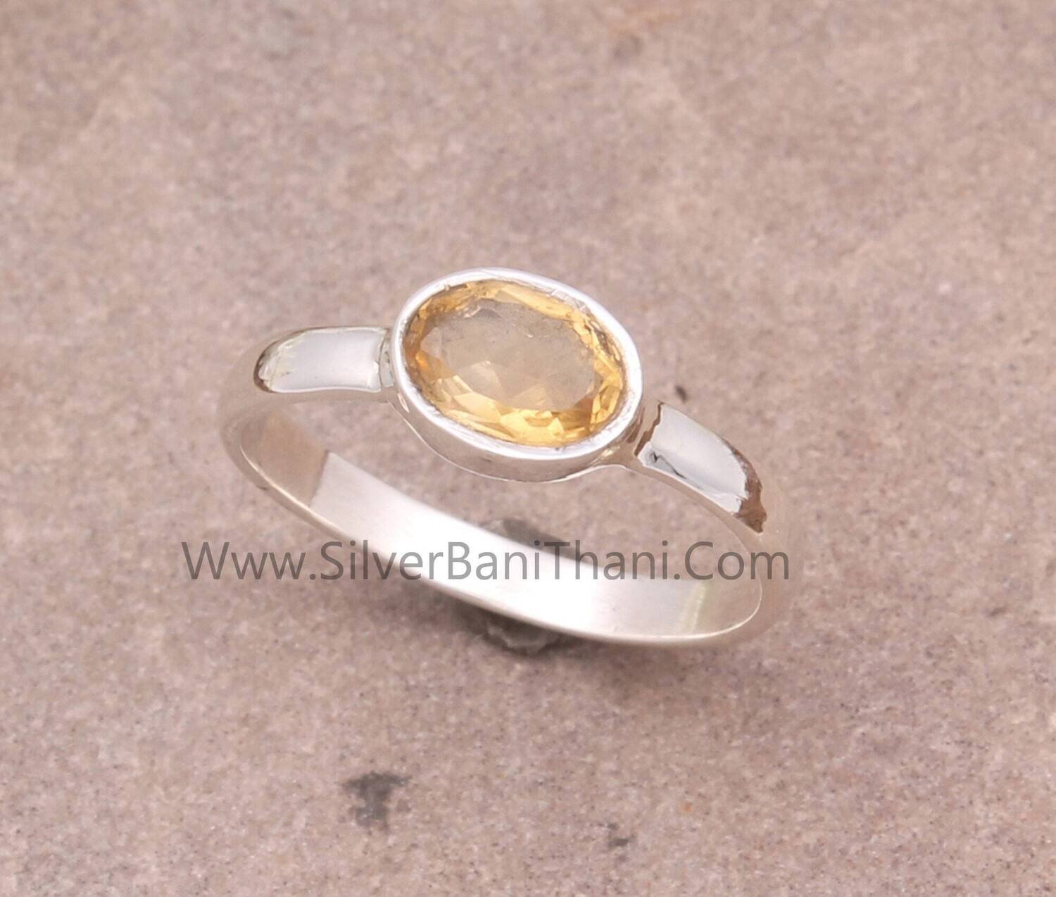 Citrine Solid 925 Sterling Silver Ring For Women | Handmade Citrine Oval Cut Solid Silver Band Ring For Wedding Anniversary Gifts