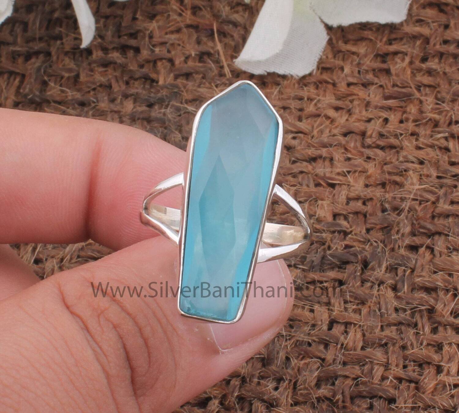 Blue Chalcedony Tie Fancy Shape Gemstone Silver Ring | 925 Sterling Solid Silver Faceted Cut Gemstone Rings | Women's Rings | Gift For Women