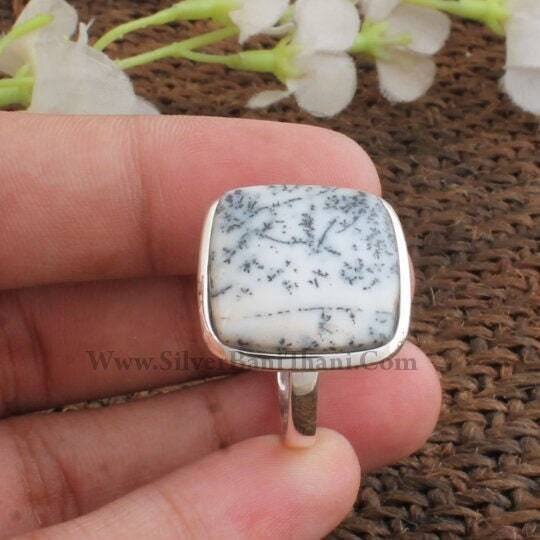 Dendrite Opal Ring-Semi Precious Cabochon Stone Ring-Solid Silver Ring-Handmade Ring-Daughter Gift Ring-Middle Finger Index Ring Sis Gift