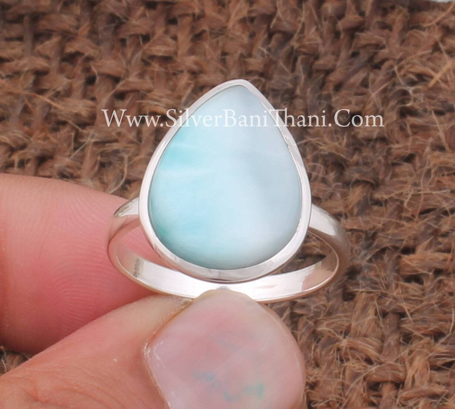 Larimar Silver Ring 925 Sterling Solid Silver Ring Pear Gemstone Ring Handmade Ring Everyday Jewelry Valentine's Day Gift#Mother's Day