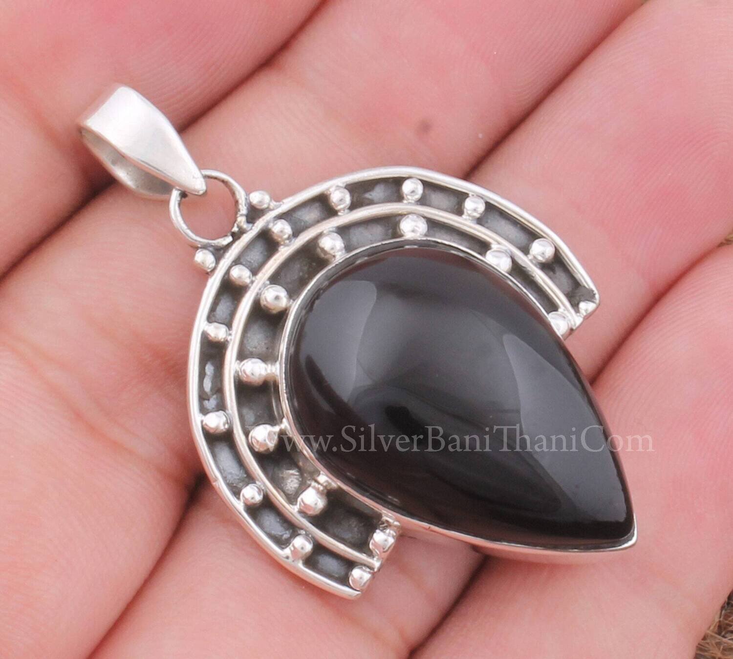 Black Onyx Solid 925 Sterling Silver Oxidized Necklace Pendant For Women Handmade Designer Onyx Pendant Gifts December Birthstone Pendant