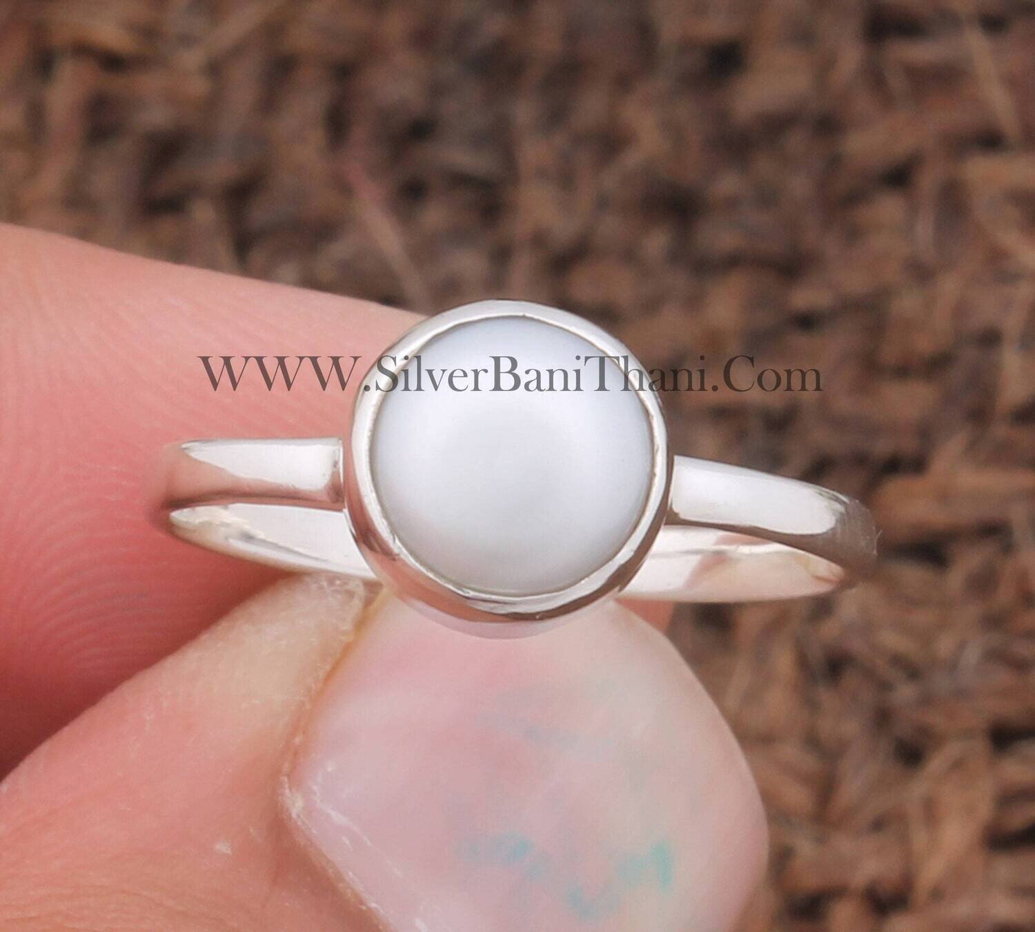 925 Sterling Solid Silver Pearl Silver Ring Handmade Round Shape Gemstone Ring Bridal Wedding Rings For Women Silver Jewelry Gift For Her