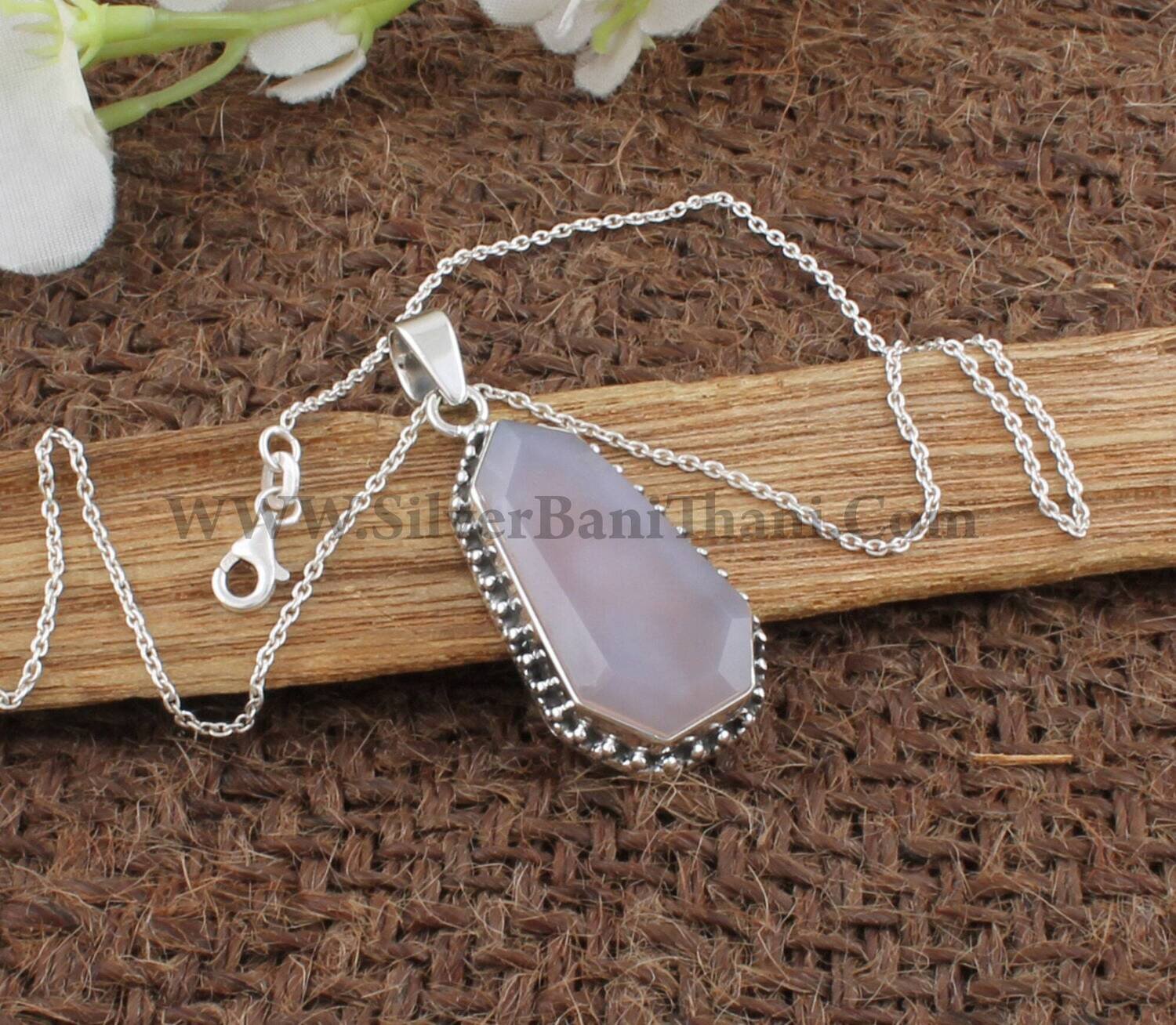 Natural Rose Quartz Necklace | 925 Sterling Silver Necklace | Fancy Shape Gemstone Pendant Necklace | Present For Her | Wedding Jewelry Gift