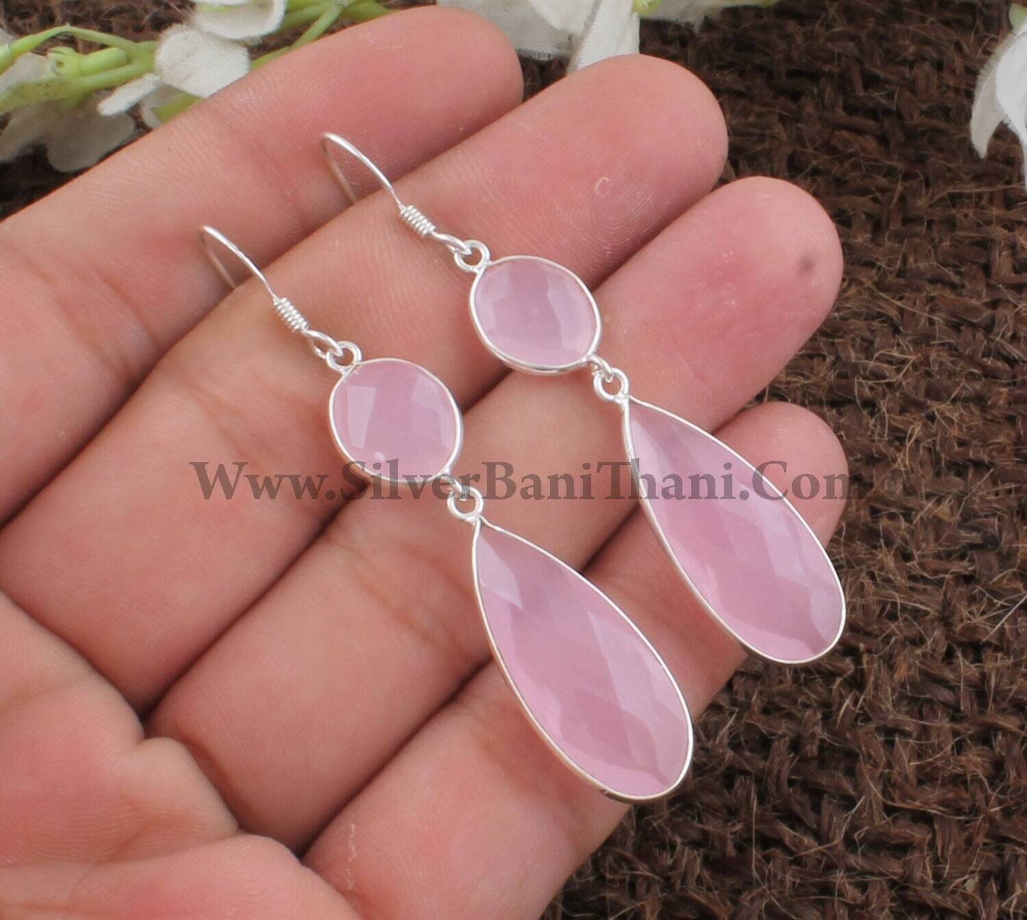 Pink Chalcedony Gemstone Silver Earrings | 925 Sterling Silver Faceted Cut Stone Earrings | Handmade Bezel Set Earring | Mother's Day Gift