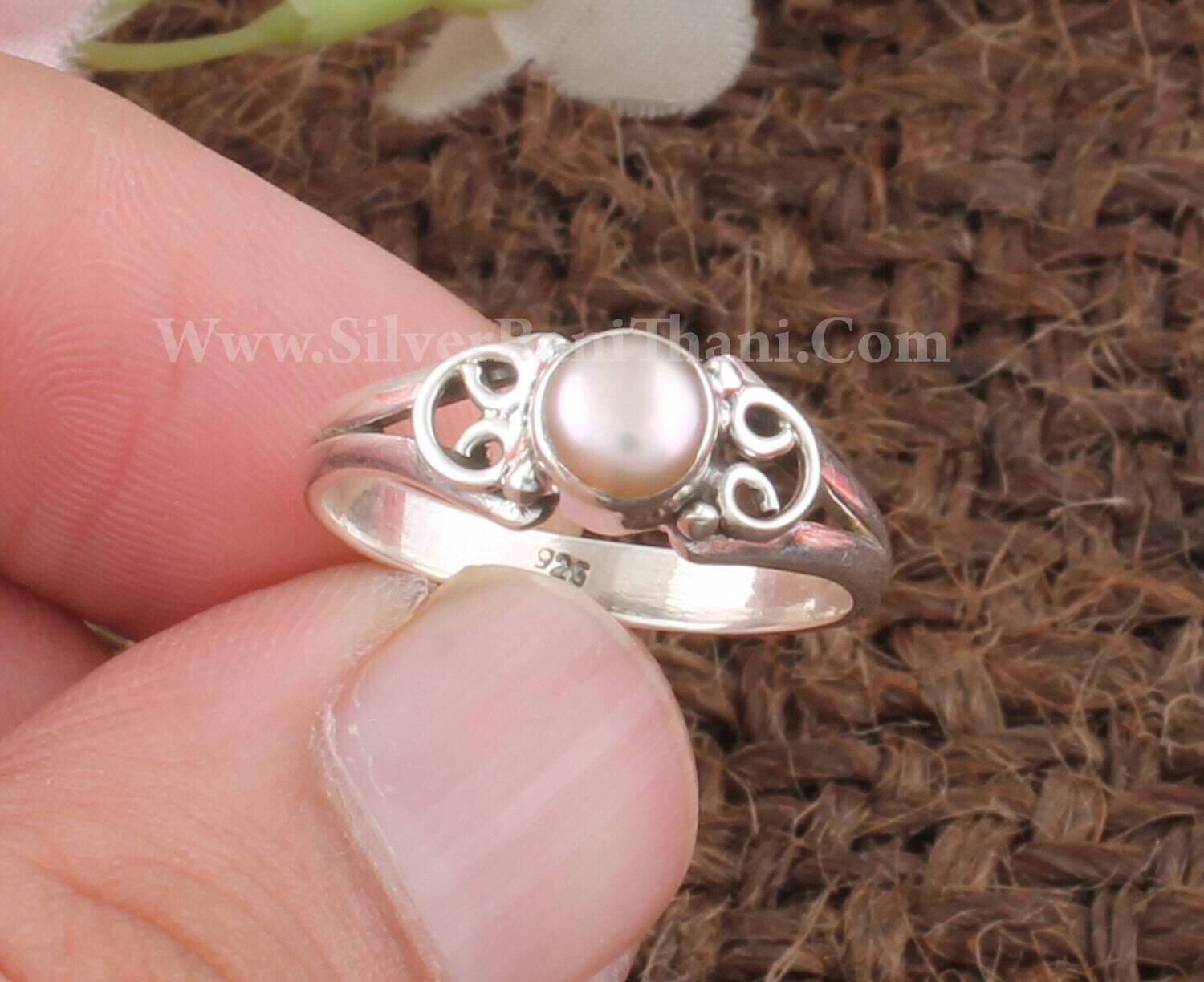 Pearl Round Shape Gemstone Silver Ring | 925 Sterling Silver Smoot Pearl Stone Ring | Handmade Bridal Wedding Jewelry | Pearl Ring Gift Idea