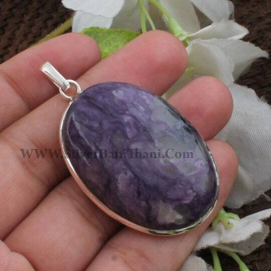 Cherolite Pendant-Oval Cabochon Pendant 925 Sterling Solid Silver Pendant-Top Rare Cherolite Semi Precious Pendant-Long Oval Bride Pendant