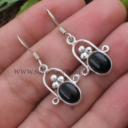 Solid Silver Earring-Black Onyx Earring-Black Cabochon Stone Earring 925 Sterling Silver Earring-Black Onyx Semi Precious Stone Earring2022