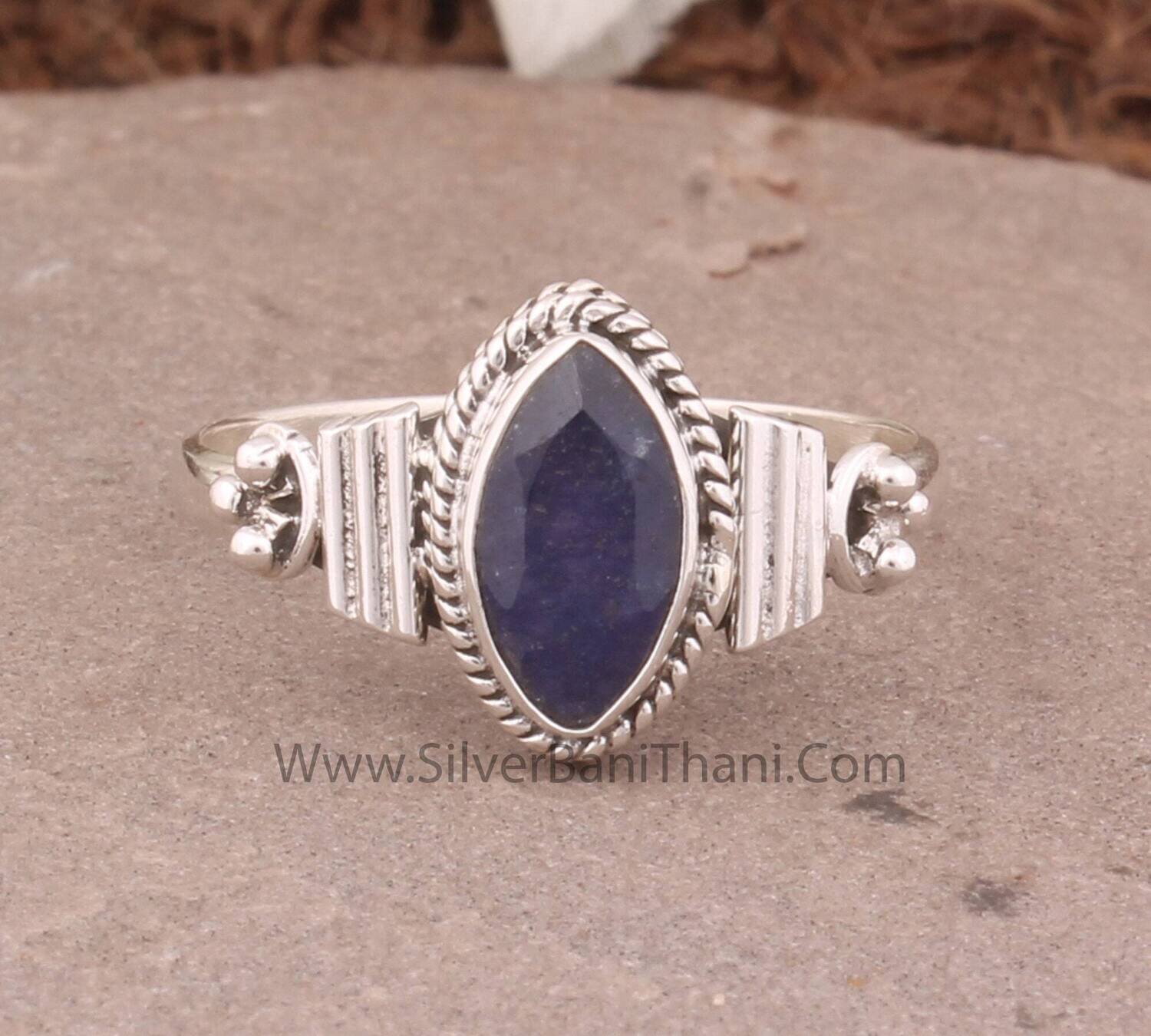 Blue Sapphire Gemstone Silver Ring | 925 Sterling Solid Silver Ring | Marquise Cut Gemstone Ring | Everyday Jewelry | Present For Women Ring