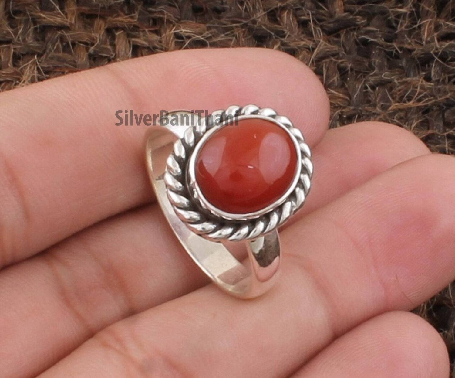 925 Sterling Solid Silver Red Onyx Silver Ring | Smooth Oval Shape Gemstone Designer Silver Ring | Valentine's Day Jewelry | Girls Gift Idea