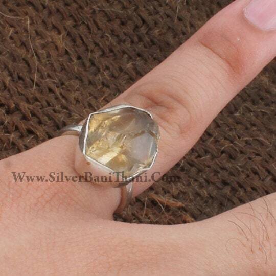 Citrine Ring - Rough Ring - 925 Sterling Solid Silver Ring - Index Finger Rough Citrine Gemstone Raw Adjustable Ring - One Of Kind Ring2022