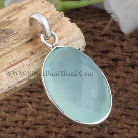 Aqua Calci Pendant-Oval Cut Pendant 925 Sterling Solid Silver Pendant-Aqua Calci Top Quality Semi Precious Stone Pendant Gift For Her2022