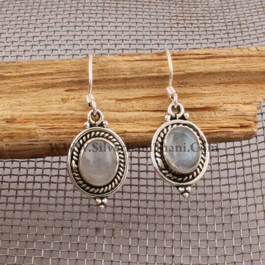 Rainbow Moonstone Silver Earrings | 925 Sterling Solid Silver Oval Stone Earrings | Designer Handmade Jewelry | June Birthstone | Gift Idea