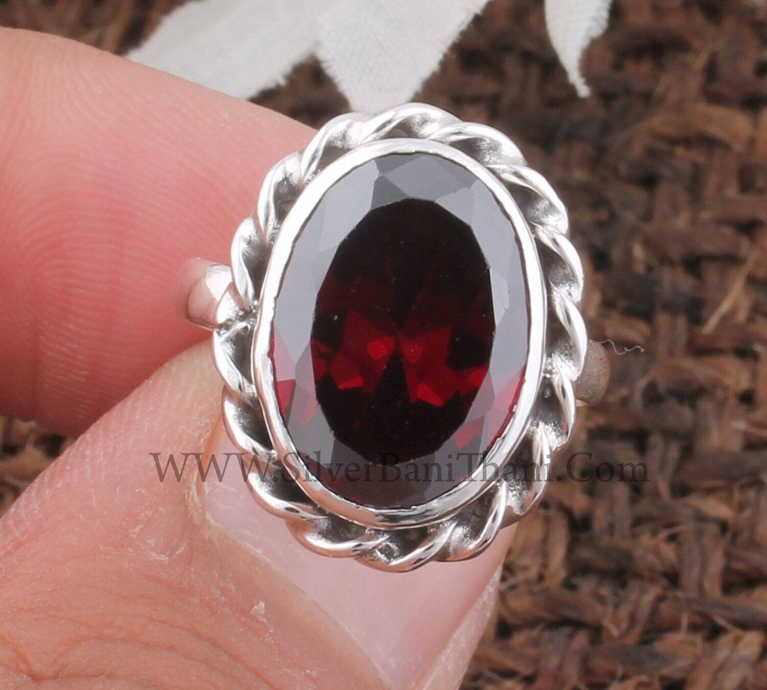 Twisted Rope Red Cubic Zircon Gemstone Silver Ring | Solid 925 Sterling Silver Garnet Zircon Ring | Handmade Women Wedding Jewelry For Gift