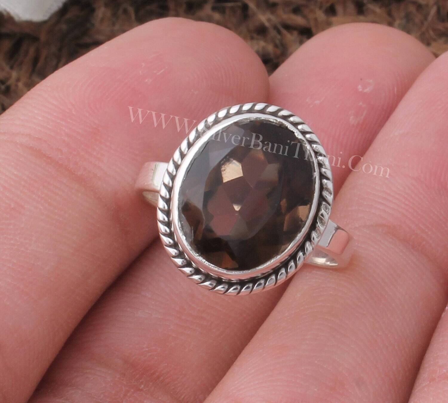 Smoky Quartz Solid 925 Sterling Silver Ring For Women | Handmade Oval Cut Solid Silver Ring For Wedding Anniversary Gift For Women
