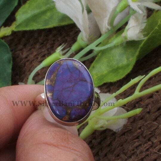 Turquoise Ring-Solid Silver Ring 925 Sterling Silver Ring-Composite Turquoise Ring-Middle Finger Purple Copper Turquoise Everyday Use Ring