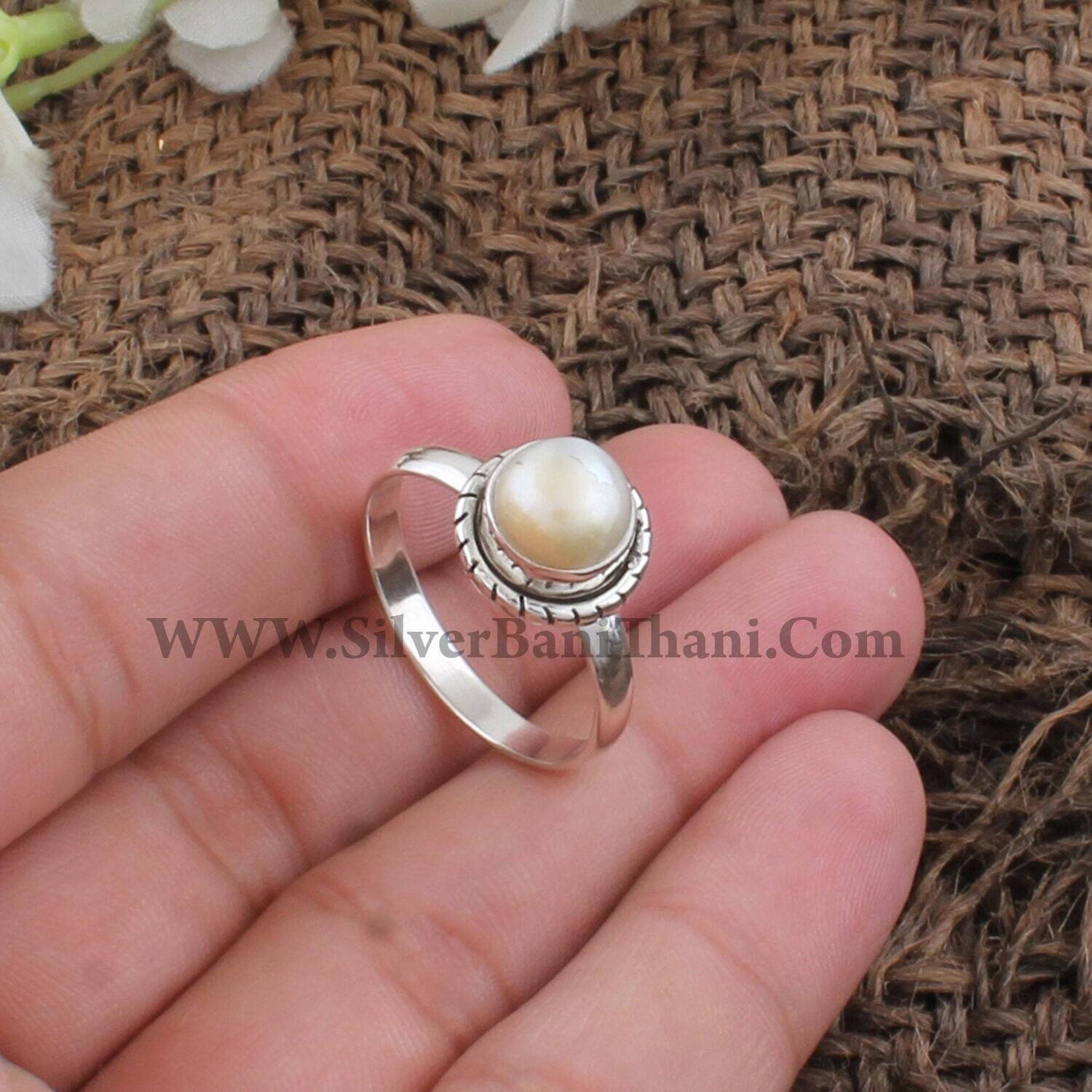 925 Sterling Silver Pearl Smooth Round Shape  Gemstone Ring | Designer Handmade Bridesmaid Ring | Bridal Wedding Jewelry | Gift For Women |