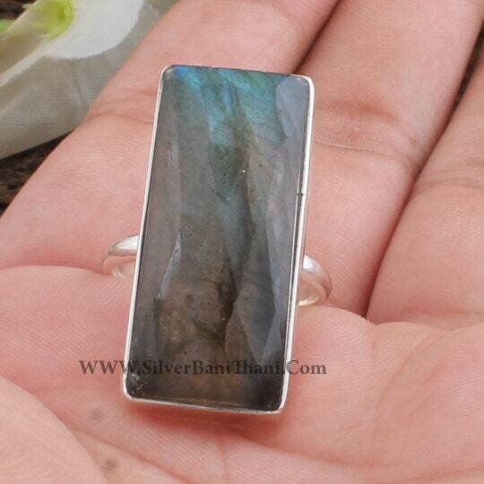 Labradorite Ring-Bar Stone Cabochon Ring-Semi Precious Fire Stone Ring-Rectangle Ring-925 Sterling Silver Ring-Labour Day Gift Item-Etsy2022