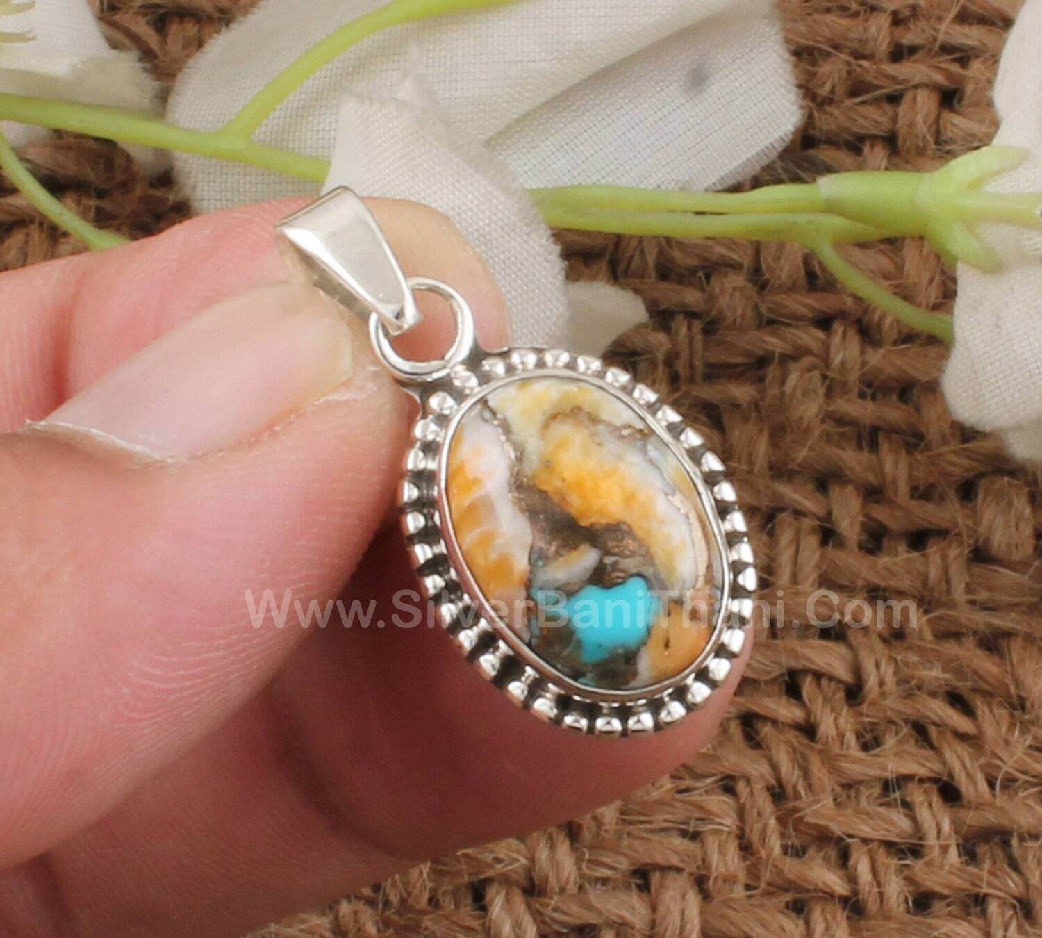 Oyster Copper Turquoise Oval Shape Gemstone Pendant | 925 Sterling Silver Pendant | Designer Handmade Pendant | Oyster Copper Jewelry Gift