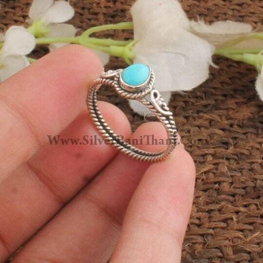 Turquoise Ring-925 Sterling Solid Silver Ring-Pear Stone Ring-Vine Design Silver Ring-Personalized Gift-Cabochon Ring-Silveretsy Cyber2022