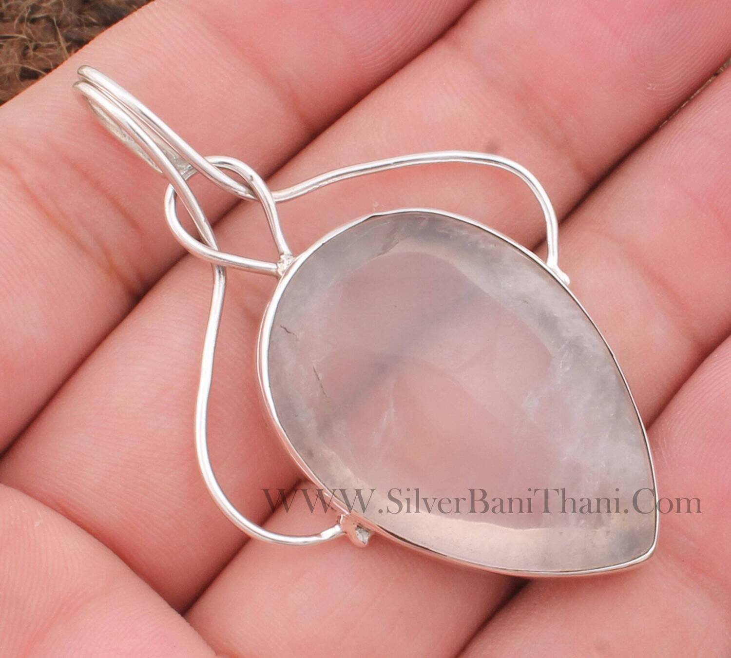 Rose Quartz Necklace | 925 Sterling Silver Necklace | Pear Shape Gemstone Pendant Necklace | Present For Her | Bridal Jewelry Gift