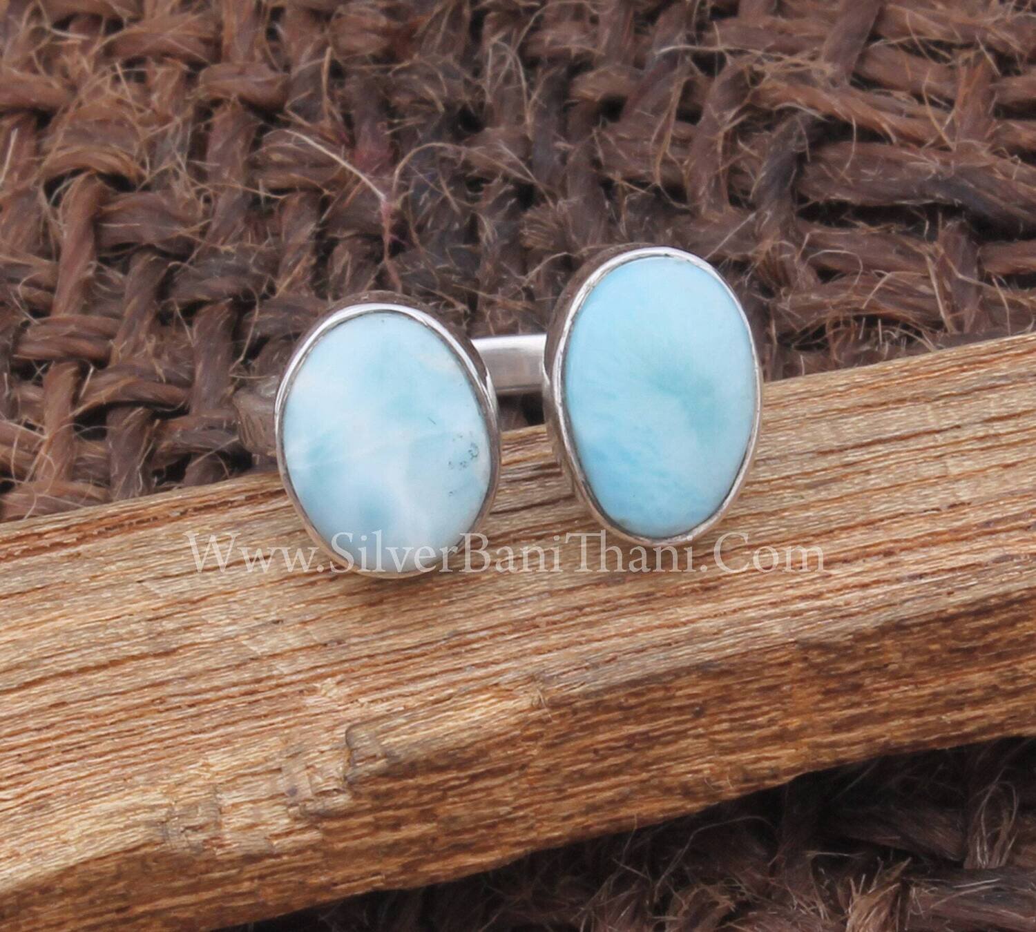 Two Larimar Gemstones Silver Ring 925 Sterling Solid Silver Ring Oval Gemstone Ring Handmade Ring Everyday Jewelry Adjustable Silver Ring
