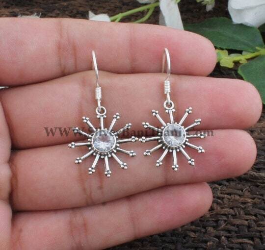 Crystal Earring-Star Shape Design Silver Earring-Small Stone Earring-Dangle Drop Earring-Anniversary Gift-Wedding-Gift For Love-Etsy Cyber
