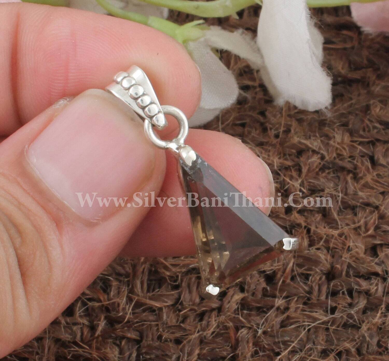 Triangle  Smoky Quartz Prong Set Necklace Pendant I 925 Sterling Silver Pendant I Smoky Pendant I Wedding Jewelry For Women Gift Idea