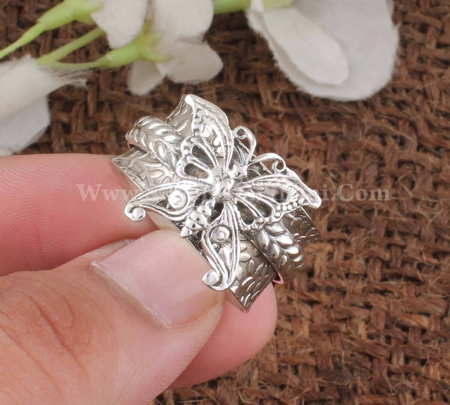 Butterfly Silver Solid Spinner Ring | Solid 925 Sterling Silver Band Ring | Women Wedding Jewelry Ring / Silver Band Ring Present For Women