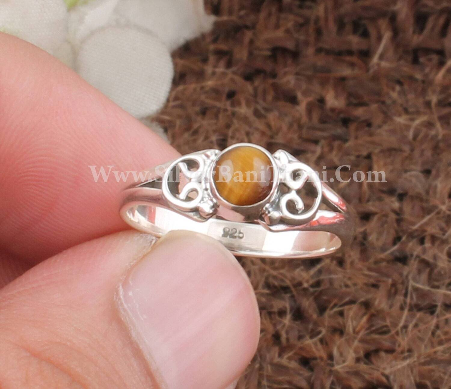 Tiger's Eye  Round Shape Silver Ring | 925 Sterling Silver Ring | Handmade Bridal Jewelry | Present For Her | Wedding Jewelry For Women Gift