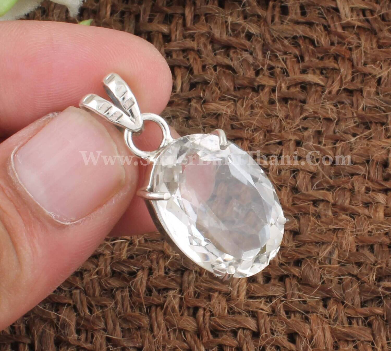 Oval Shape  Crystal Quartz Prong Set Necklace Pendant | 925 Sterling Silver Cut Stone Pendant | Bridal Wedding Jewelry For Women Gift