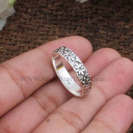 Silver Band Ring - Floral Band Ring - Floral Ring - Simple Ring - Silver Wedding Band Ring - Sterling Silver Ring - Vintage Inspired - Sales