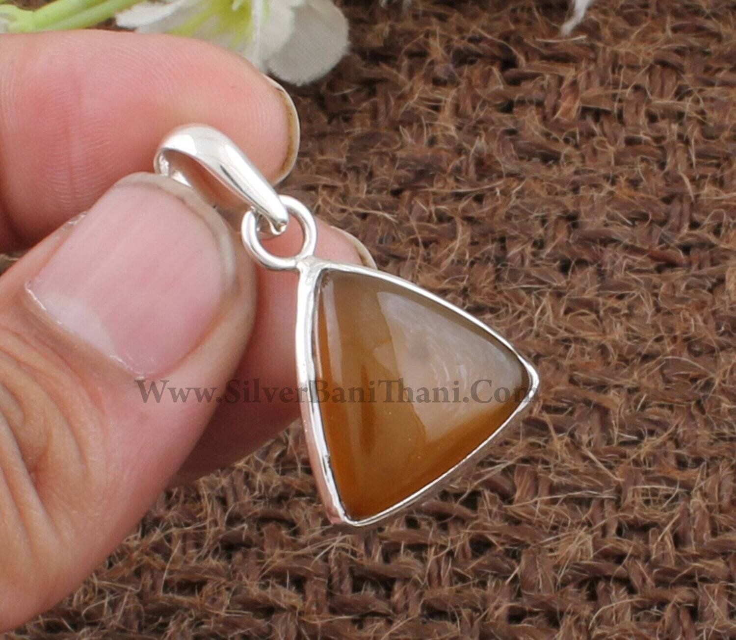 Yellow Jade Trillion Shape Gemstone Necklace Pendant | 925 Sterling Silver Pendant | Designer Boho Silver Handmade Pendant | Women Jewelry