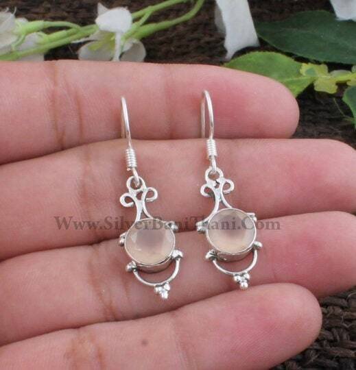 Amazing Rose Quartz Gemstone Earring-Teardrop Earring-Solid Silver Earring-Designer Silver Earring-Semi Precious Cut Stone Earring-Adorable