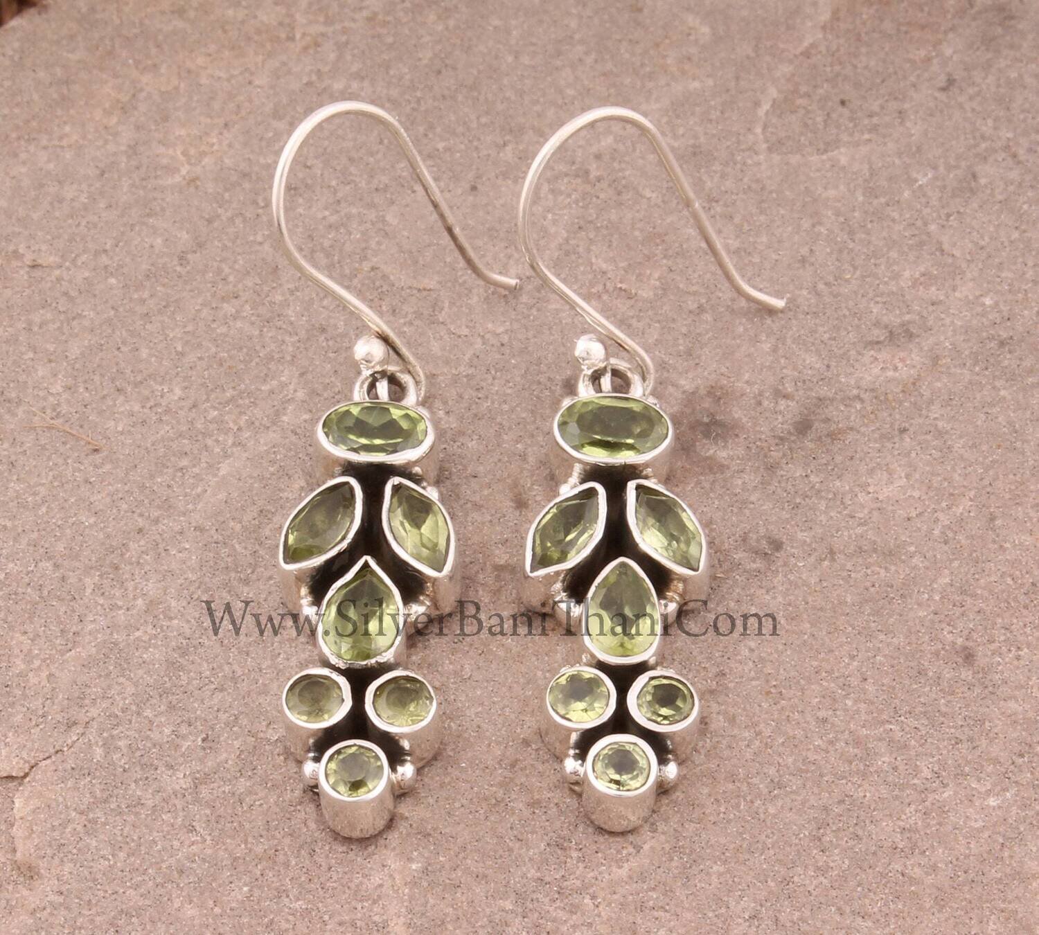 Solid Silver Peridot Gemstones Silver Earrings | 925 Sterling Silver Designer Handmade Earrings | Women Silver Jewelry | August Birthstone
