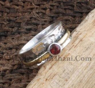 Red Garnet Spinner Ring-Small Stone Spinner Ring-Semi Precious With Brass Tone Spinner Ring-925 Sterling Silver Ring-Boho Spinner Ring2022
