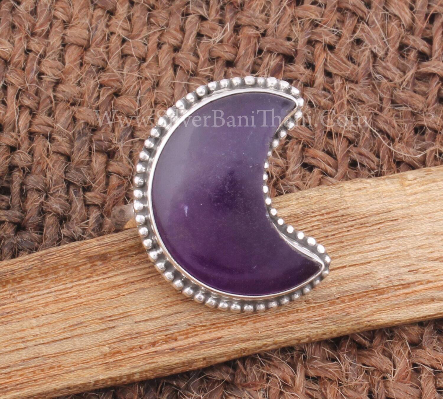 Purple Jade Crescent Moon Shape Stone Ring | 925 Sterling Solid Boho Silver Ring | Handmade Jewelry | Ring Gift For Her Wedding Anniversary