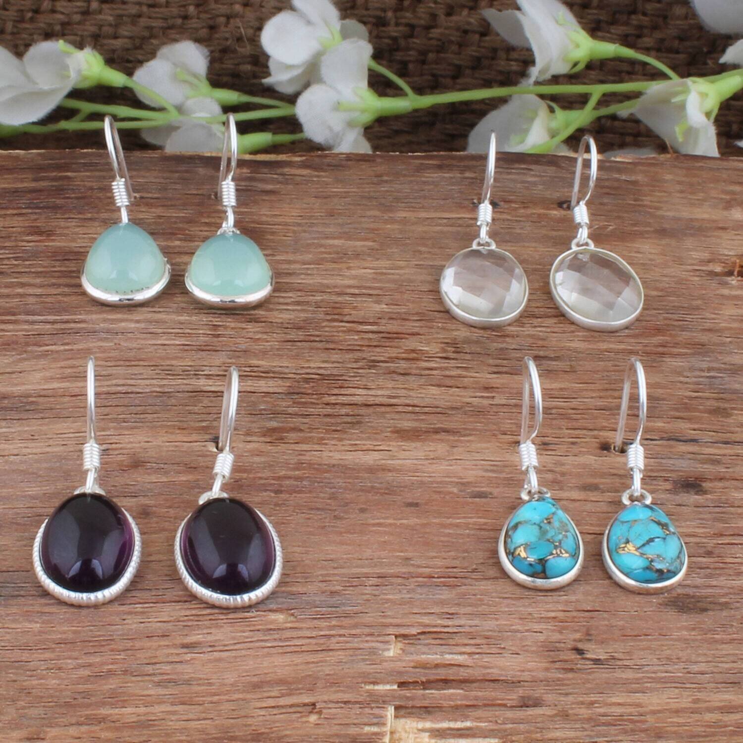 Boho Solid Silver Earring-Multi Stone Earring-925 Sterling Solid Silver Earring-Wedding Use Earring-Semi Precious Stone Earring For Girl2022