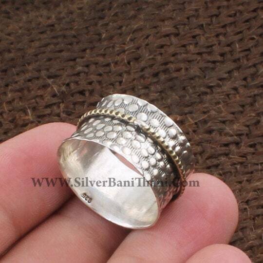 Spinner Ring, Two Tone Band Ring, Handmade Band Ring, Antique Spinner Ring, Antique Silver Band Ring, 925 Sterling Silver Ring Thumb Ring