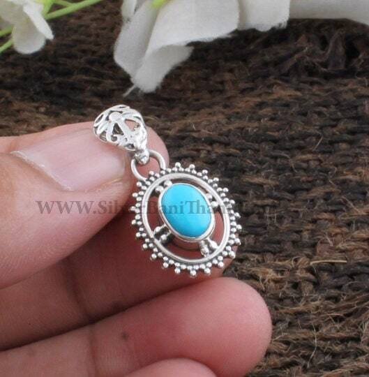 Solid Silver Pendant-Semi Precious Turquoise Gemstone Pendant-Star Design Silver Plated Pendant-Mother Gift Pendant-Boho Jewelry-Christmas