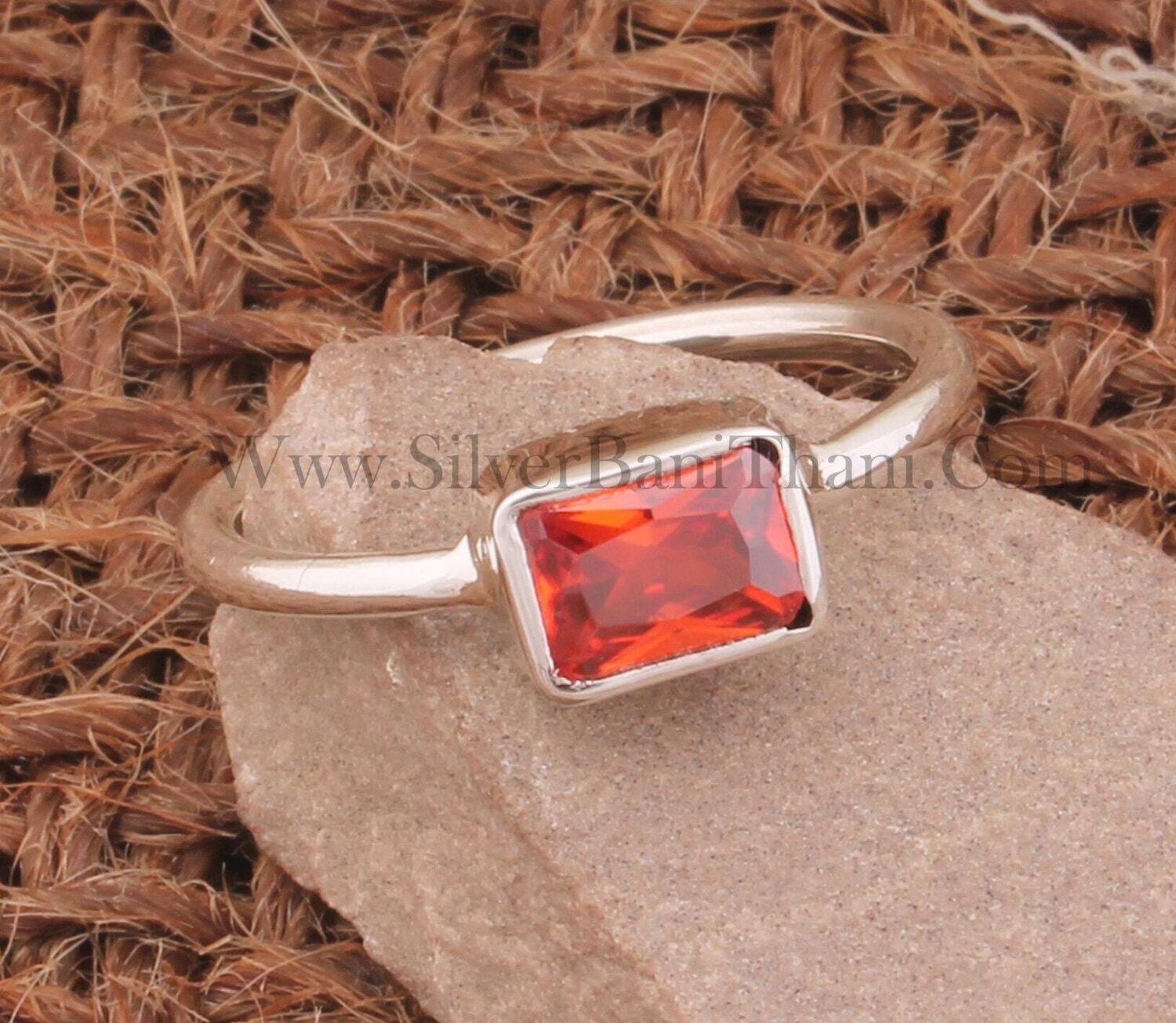 Orange Cubic Zirconia Silver Ring | 925 Sterling Silver Faceted Cut Zircon Silver Rings | Designer Handmade Silver Jewelry For Women Gift