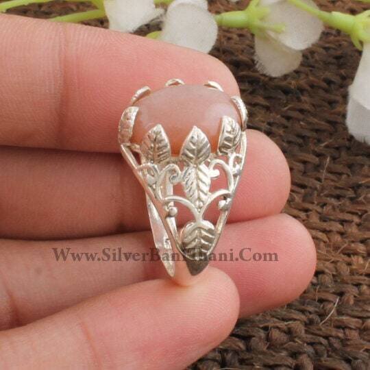 Peach Moonstone Ring-Solid Silver Ring-Semi Precious Oval Stone Ring-Vine Leaf Design Silver Ring-Engagement Ring-Gift For Her Etsy Cyber