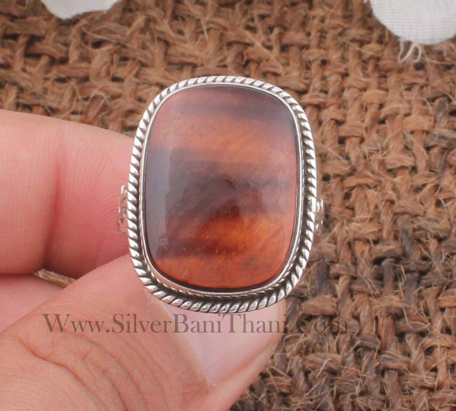 Twisted Wire Tiger's Eye Elongated Cushion Shape Stone Silver Ring Solid 925 Sterling Silver Ring Handmade Bridal Jewelry Women Gifts For Her