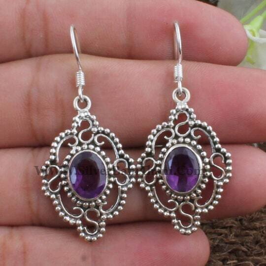 Amethyst Earring-Purple Oval Cut Earring 925 Sterling Solid Silver Earring- Amethyst Semi Precious Earring "S" Word Earring,Gift For Her2022