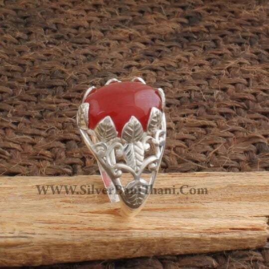 Red Onyx Ring - Vine Leaf Design Silver Ring - Cabochon Stone Ring -  Red Onyx Gemstone Ring - Gift Item Gift Ring - Wedding Ring2022