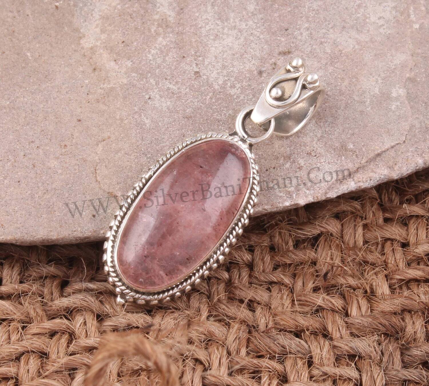 Cherry Quartz Oval Gemstone Solid 925 Sterling Silver Necklace Pendant For Women | Handmade Designer Pendant For Anniversary Gifts