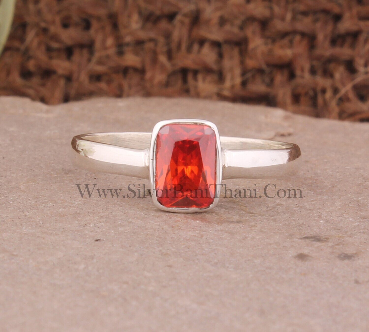 925 Sterling Silver Faceted Cut Zircon Silver Rings | Orange Cubic Zirconia Silver Ring | Designer Handmade Silver Jewelry For Women Gift